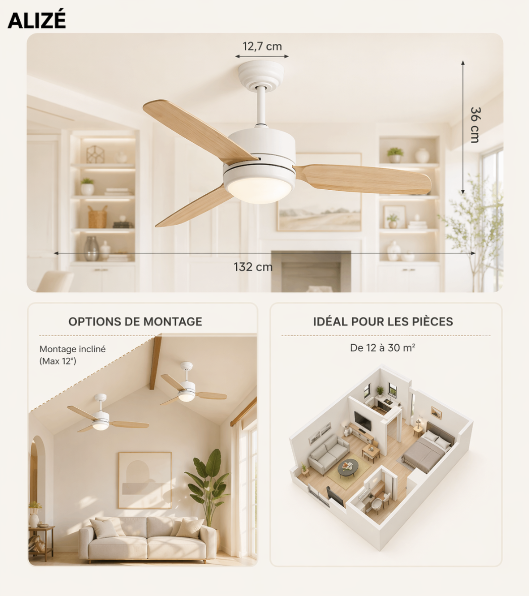 Calisto | Ventilateur design LED télécommande 107 cm