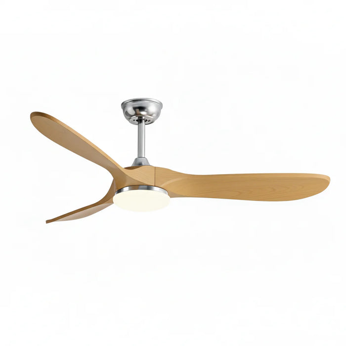 Zéphyr — Ventilateur vintage argent et bois naturel, LED