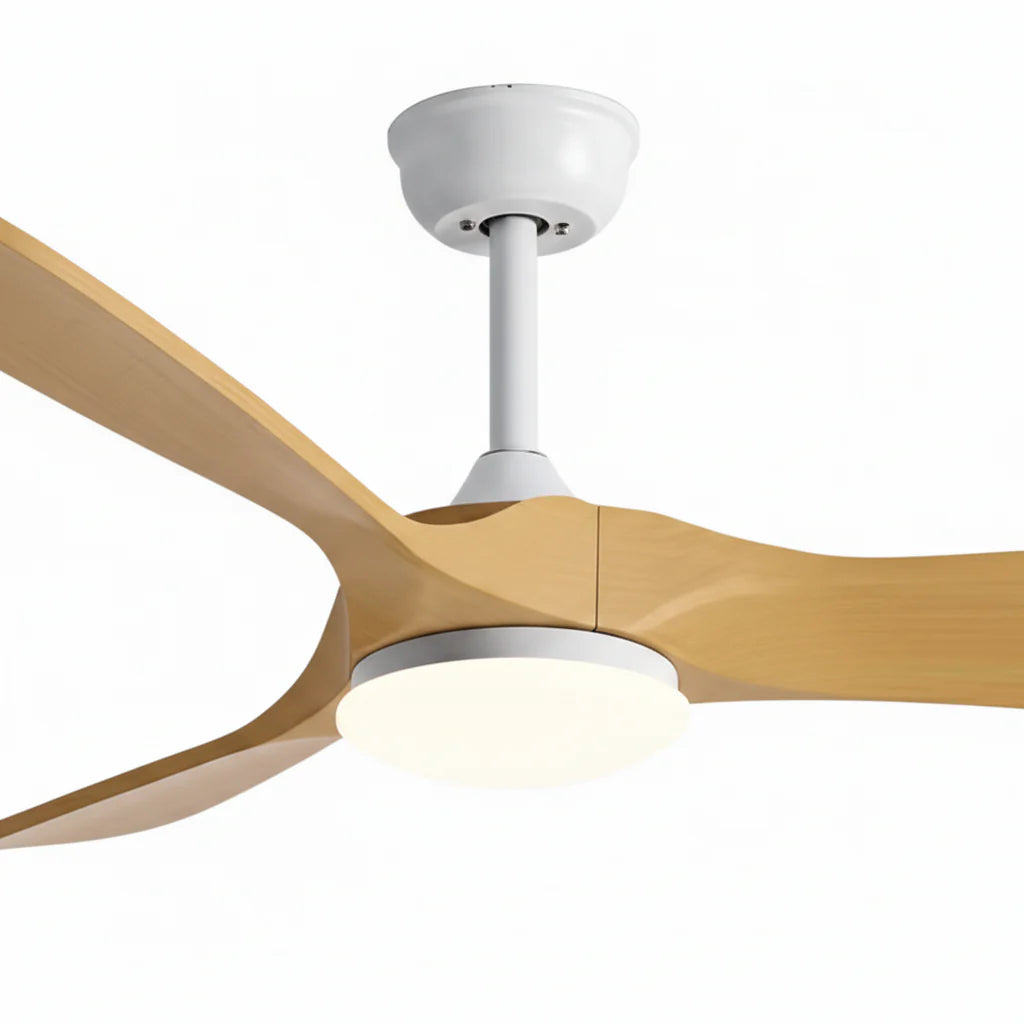 Aria | Ventilateur vintage blanc et bois naturel, LED