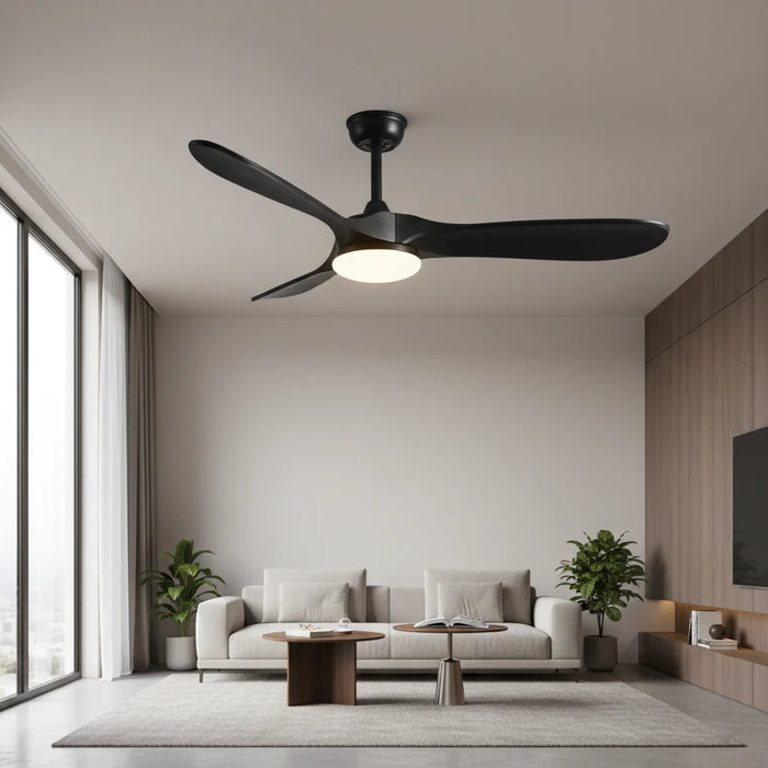 Borée | Ventilateur vintage noir et bois noir, LED