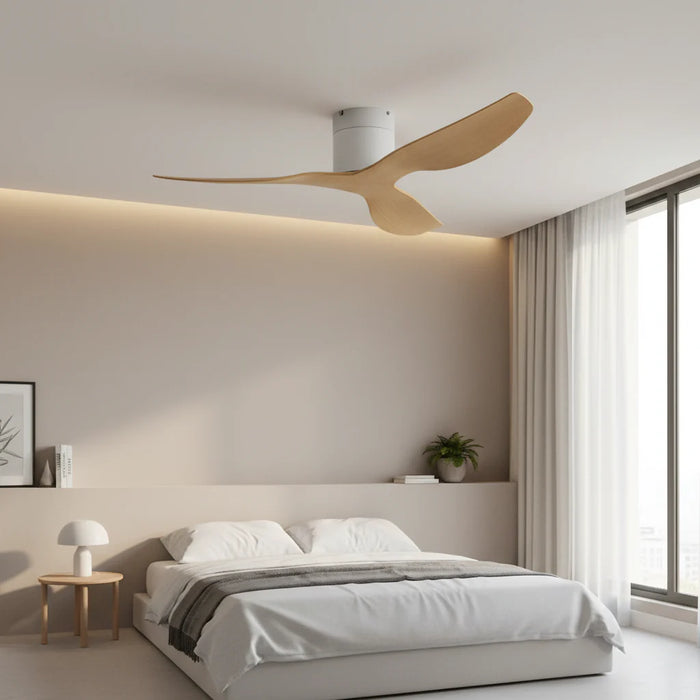 Aspen — Ventilateur ultra-plat blanc et bois clair