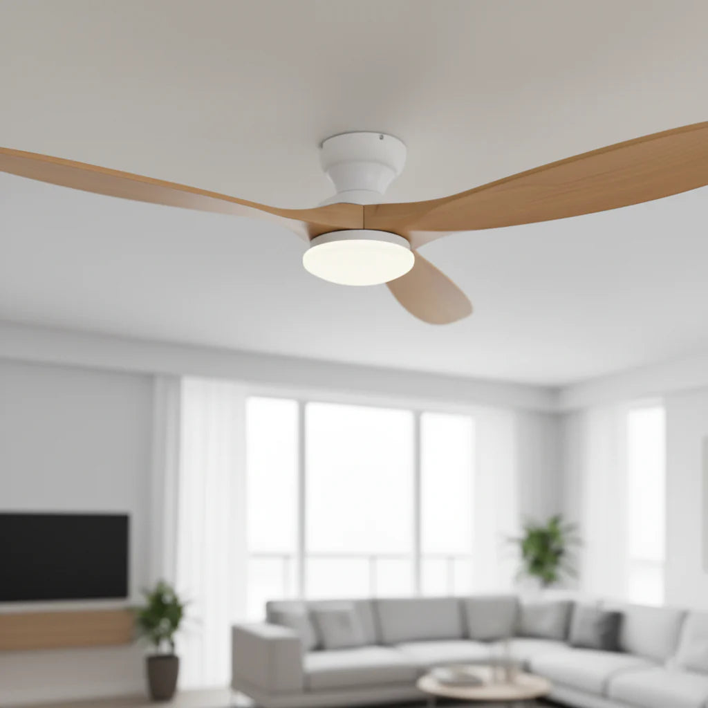 Lumi | Ventilateur éclairage LED bois naturel et blanc