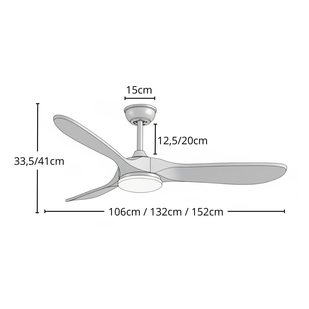 Zéphyr | Ventilateur vintage argent et bois naturel, LED