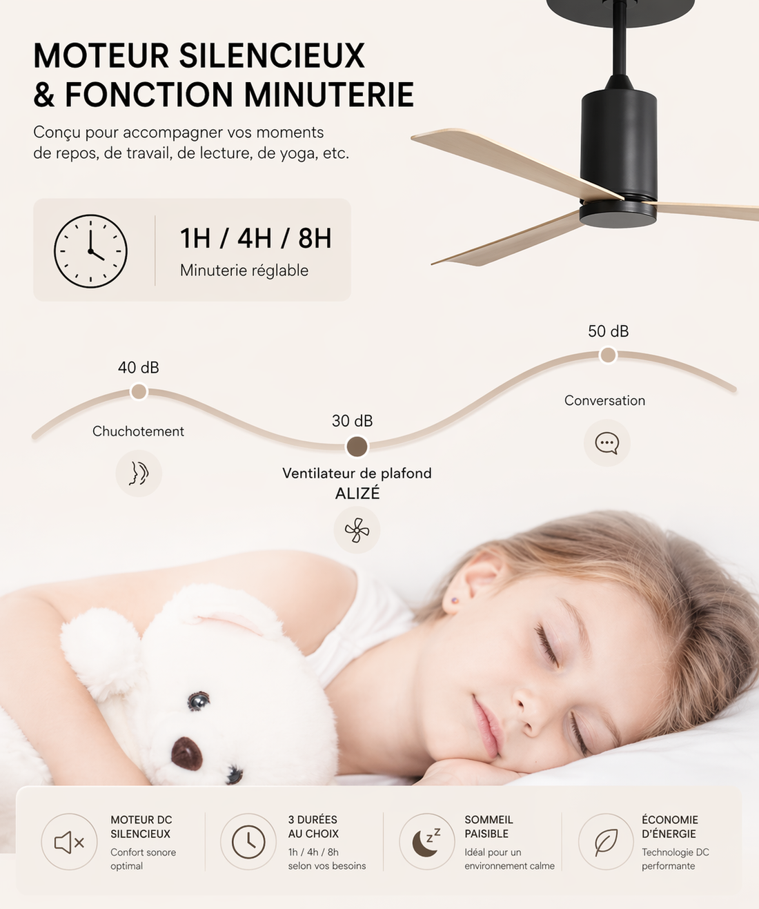 Nexus | Ventilateur moderne LED télécommande 132 cm