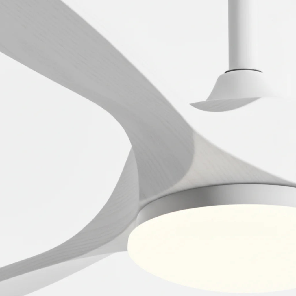 Brise | Ventilateur vintage blanc et bois blanc, LED