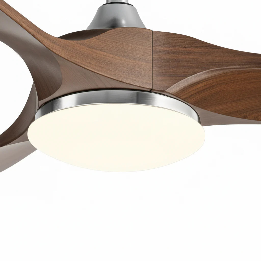 Khamsin | Ventilateur vintage argent et bois foncé, LED