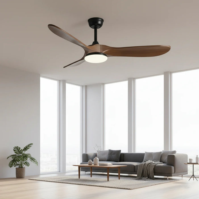 Mistral — Ventilateur vintage noir et bois foncé, LED