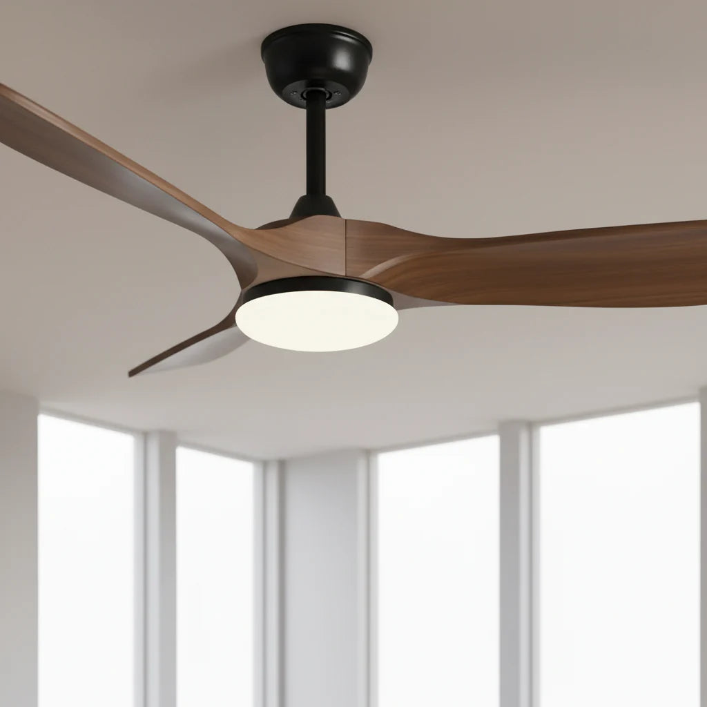 Mistral | Ventilateur vintage noir et bois foncé, LED