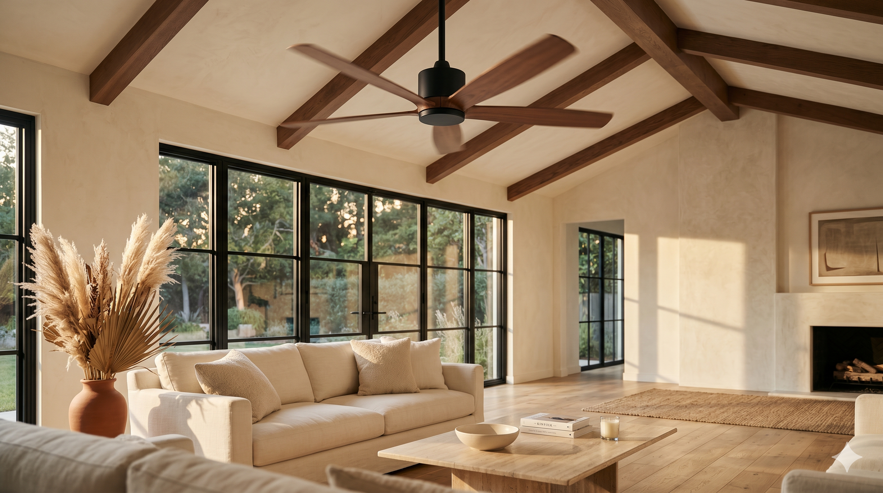 Ventilateur de plafond ALIZÉ dans un intérieur chaleureux et lumineux
