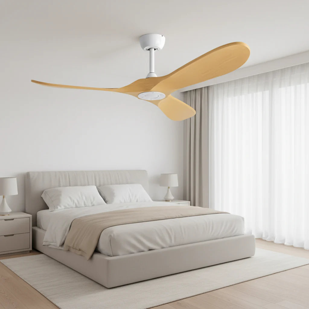 Lévant — Ventilateur vintage blanc et bois clair