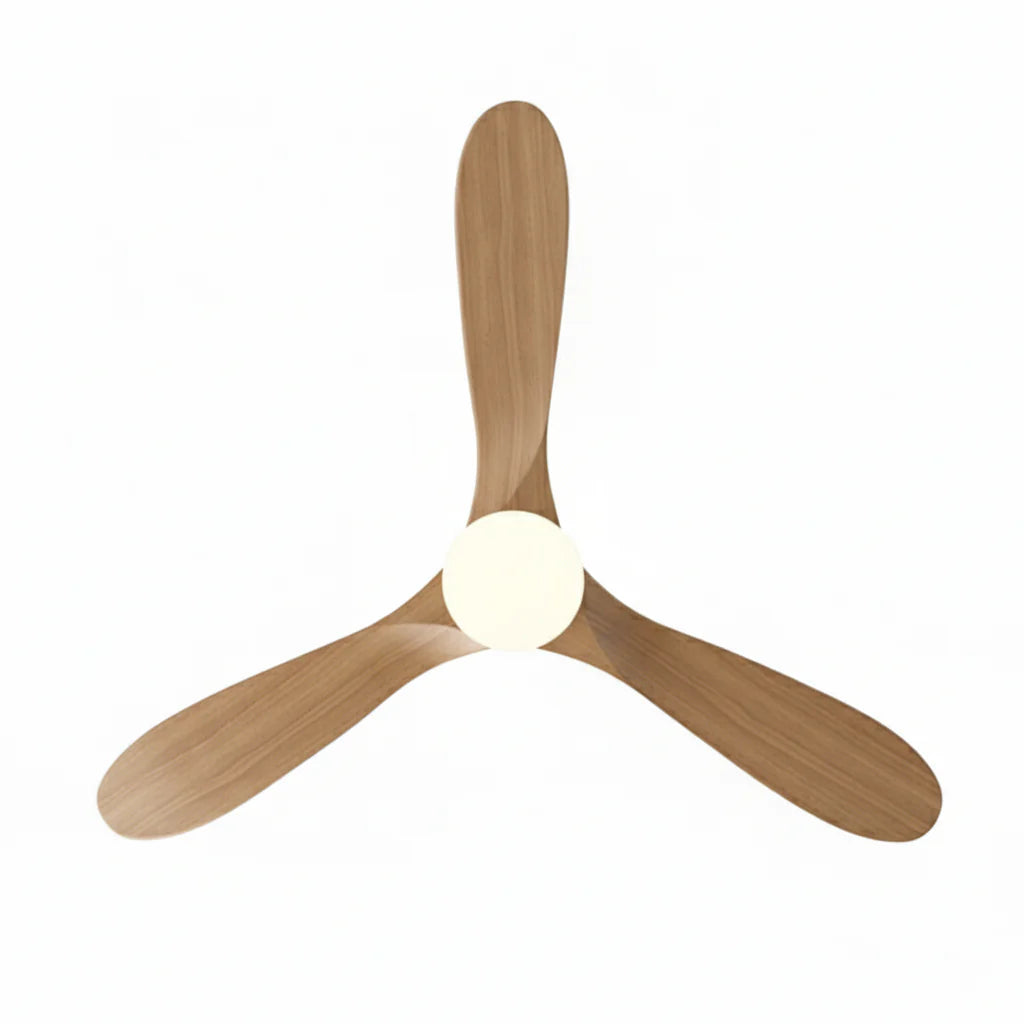 Aria | Ventilateur vintage blanc et bois naturel, LED