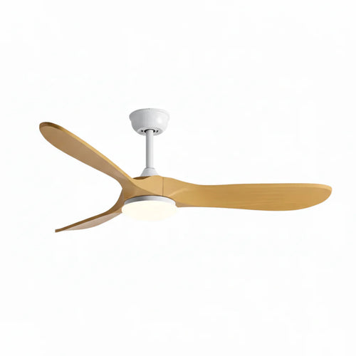 Aria — Ventilateur vintage blanc et bois naturel, LED