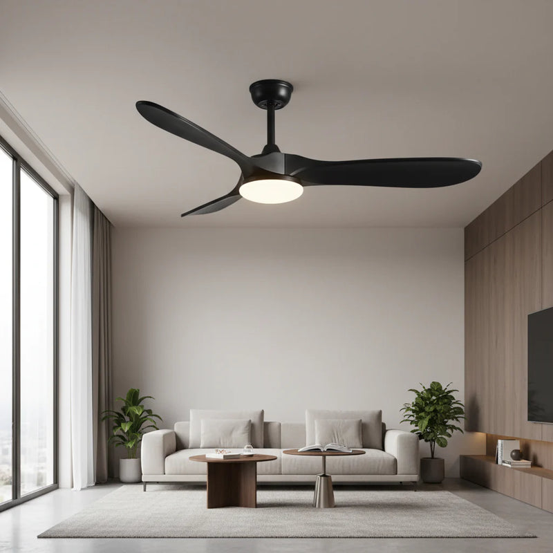 Borée | Ventilateur vintage noir et bois noir, LED