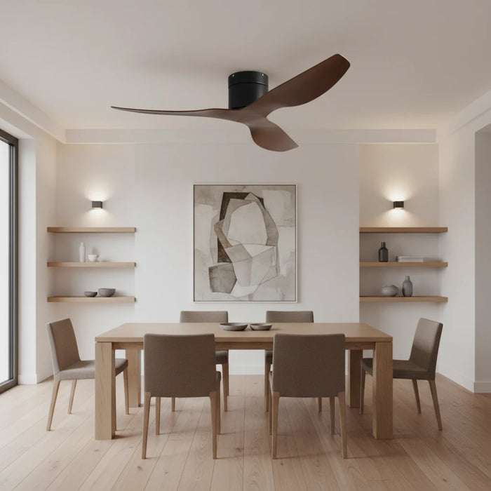 Atlas — Ventilateur ultra-plat noir et bois foncé