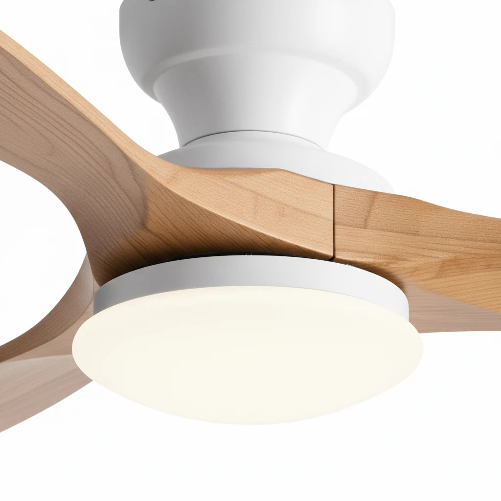Lumi | Ventilateur éclairage LED bois naturel et blanc