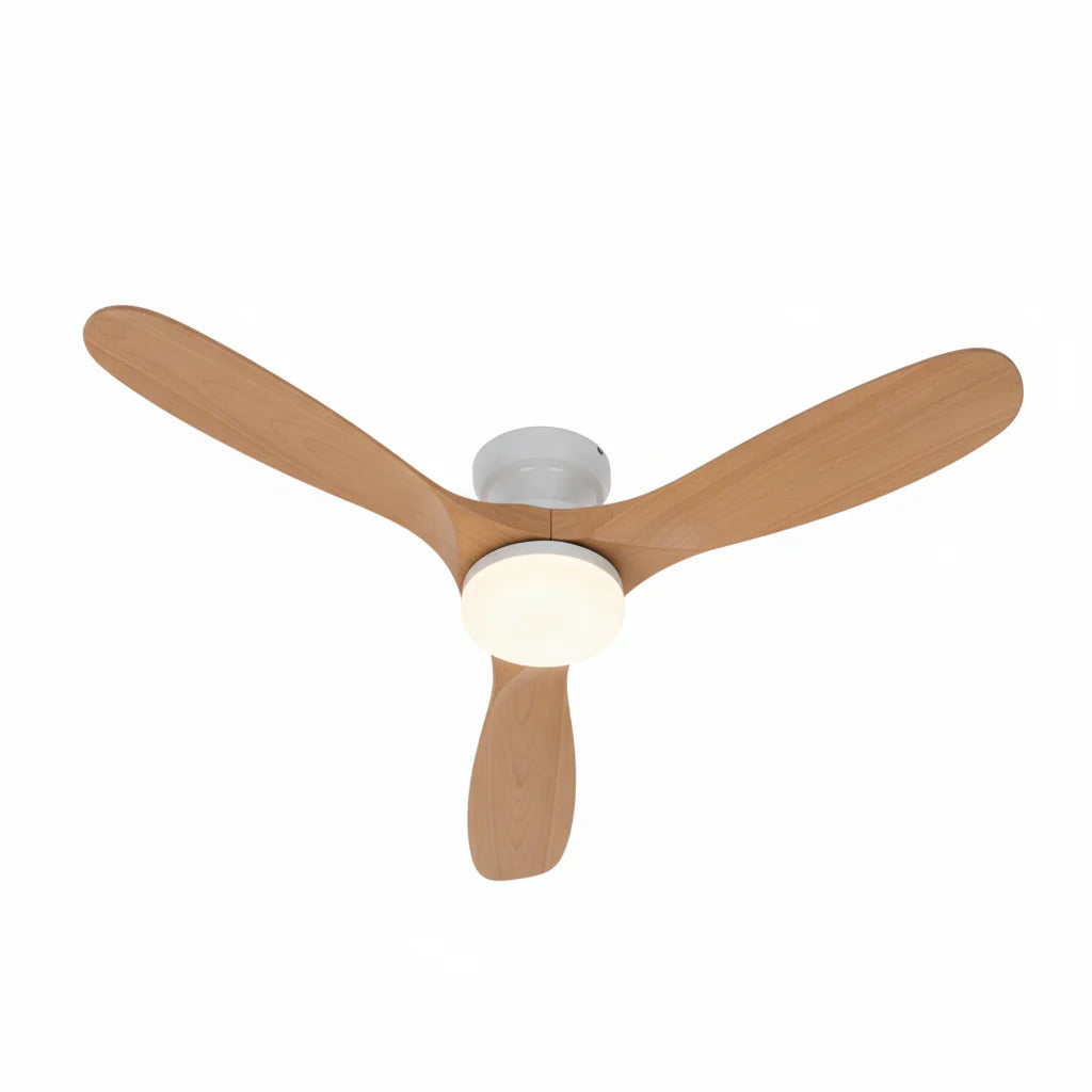 Lumi | Ventilateur éclairage LED bois naturel et blanc