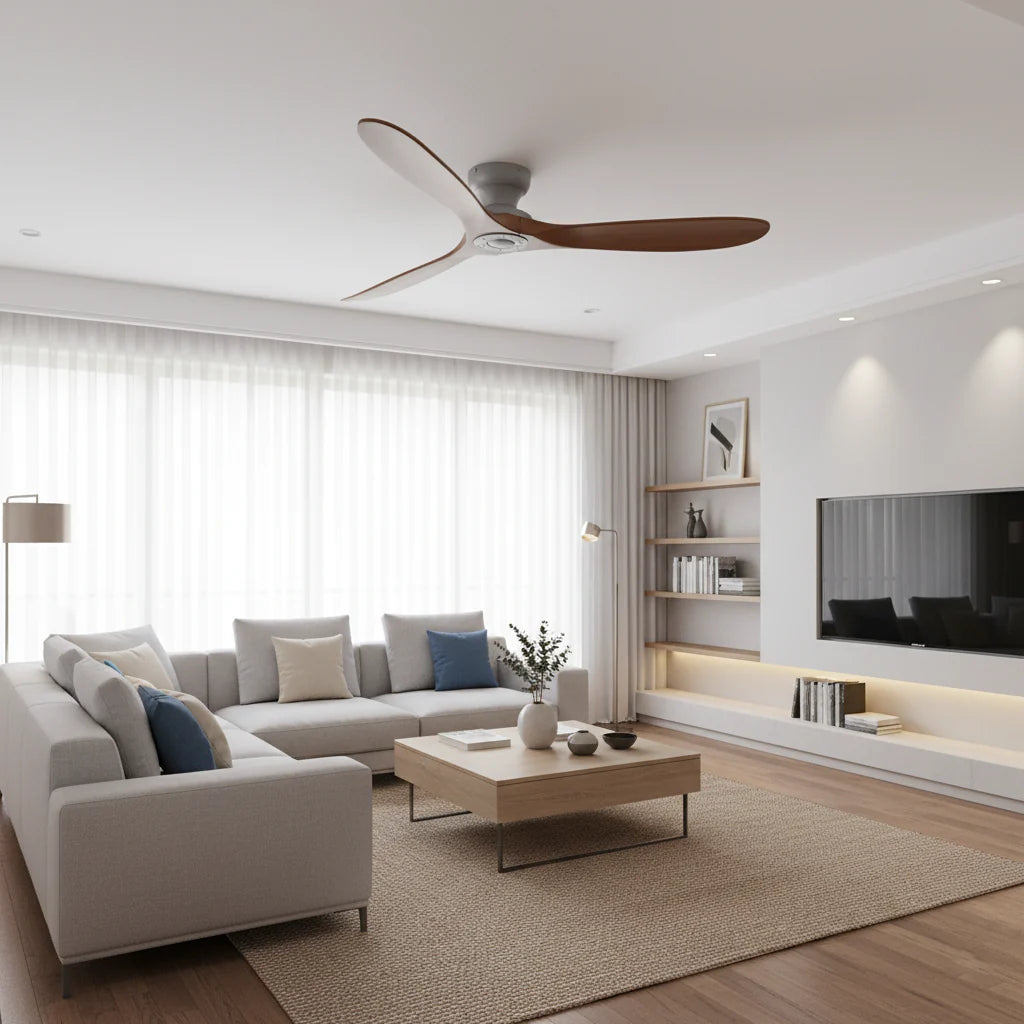 Skadi — Ventilateur bois massif foncé et gris
