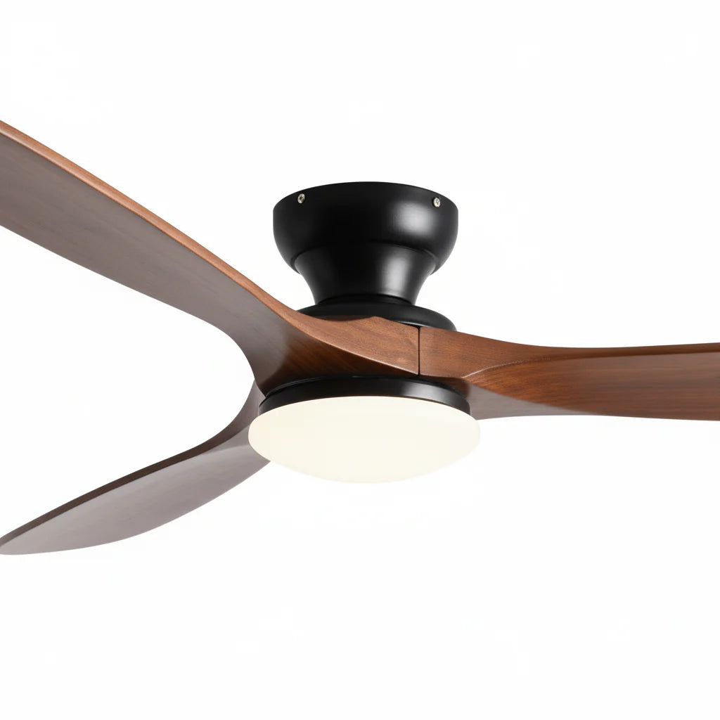 Nordkapp | Ventilateur éclairage LED bois foncé et noir
