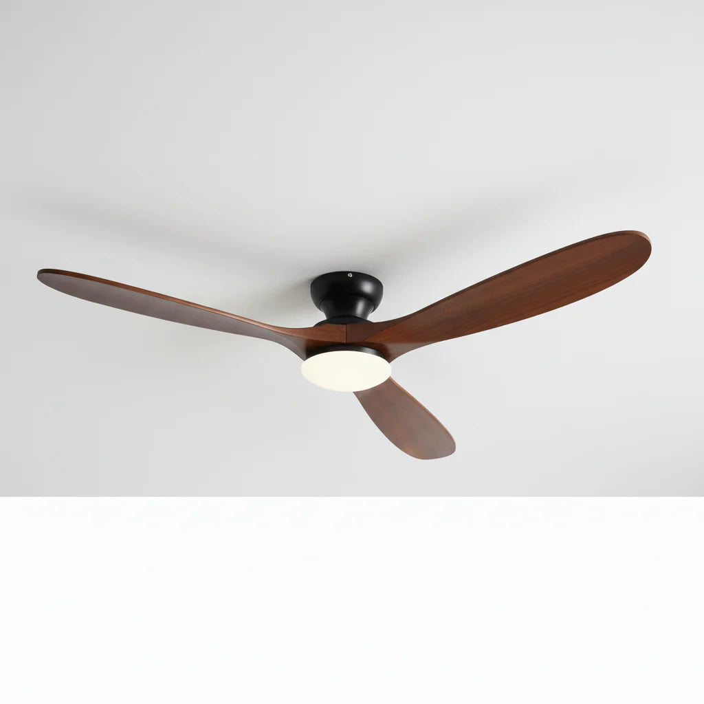 Nordkapp | Ventilateur éclairage LED bois foncé et noir