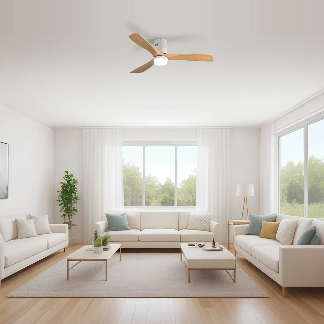 Ventilateur de plafond 52″ Aura - Pales bois & LED intégrée