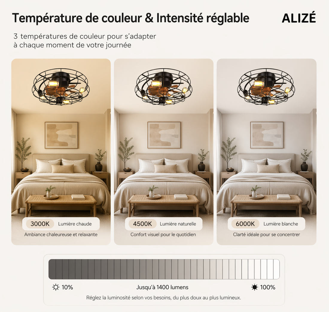 Oslo | Ventilateur cage éclairage télécommande 51 cm