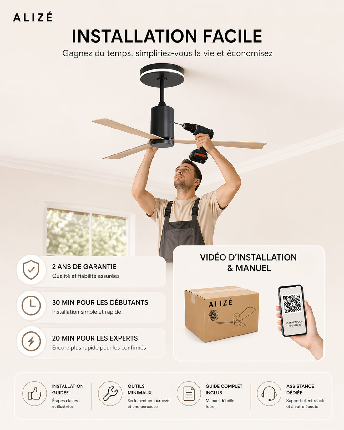 Nexus | Ventilateur moderne LED télécommande 132 cm