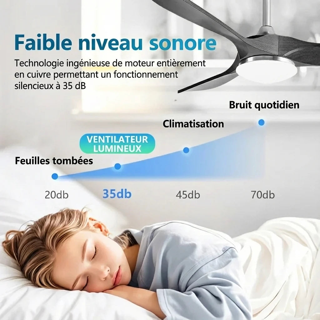 Khamsin | Ventilateur vintage argent et bois foncé, LED