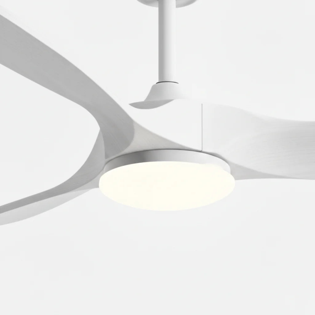 Brise | Ventilateur vintage blanc et bois blanc, LED