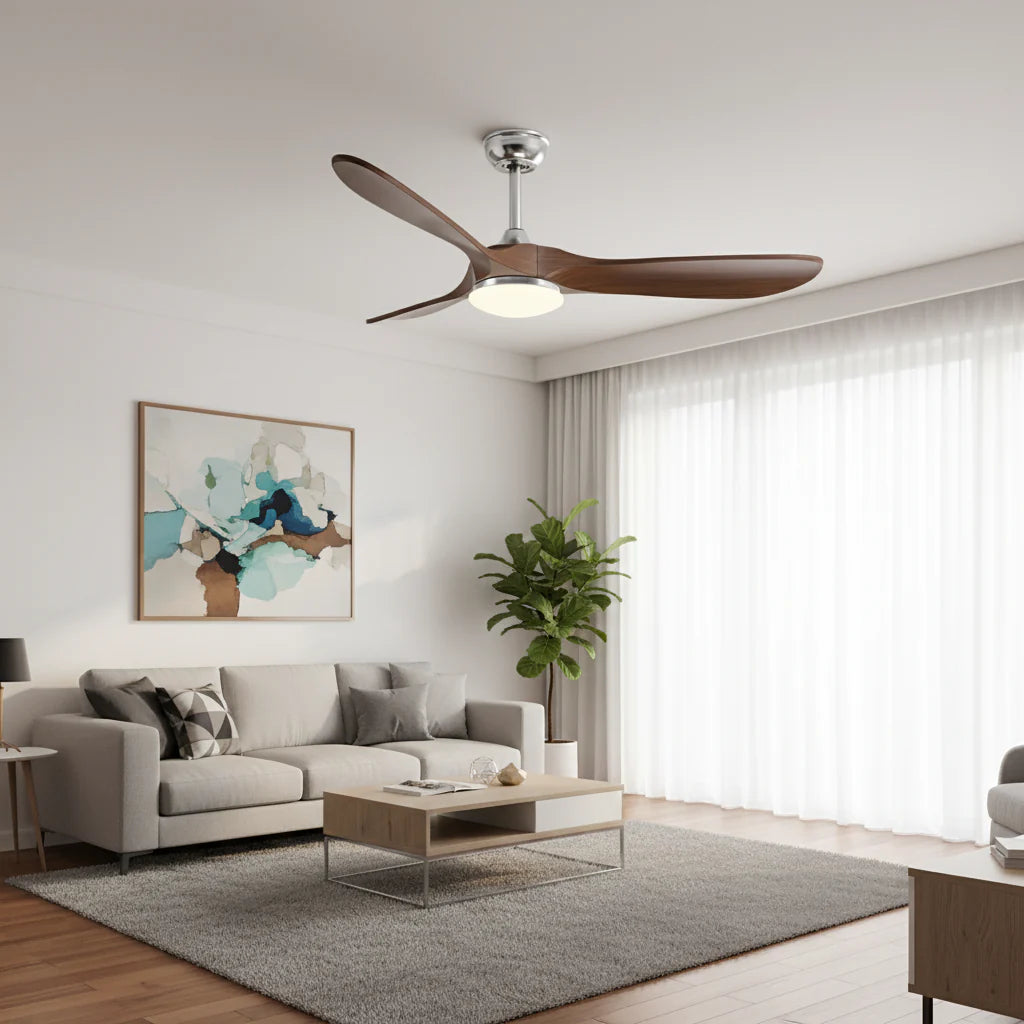 Khamsin — Ventilateur vintage argent et bois foncé, LED