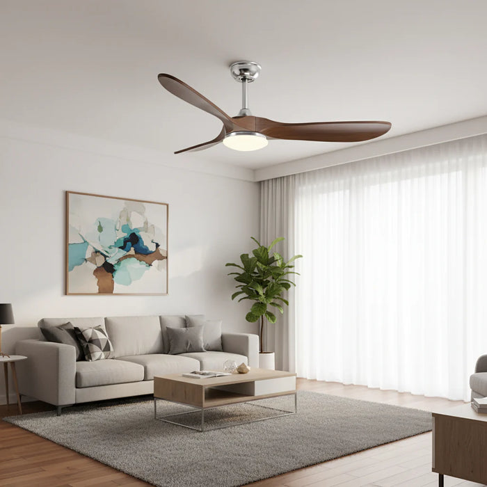 Khamsin — Ventilateur vintage argent et bois foncé, LED