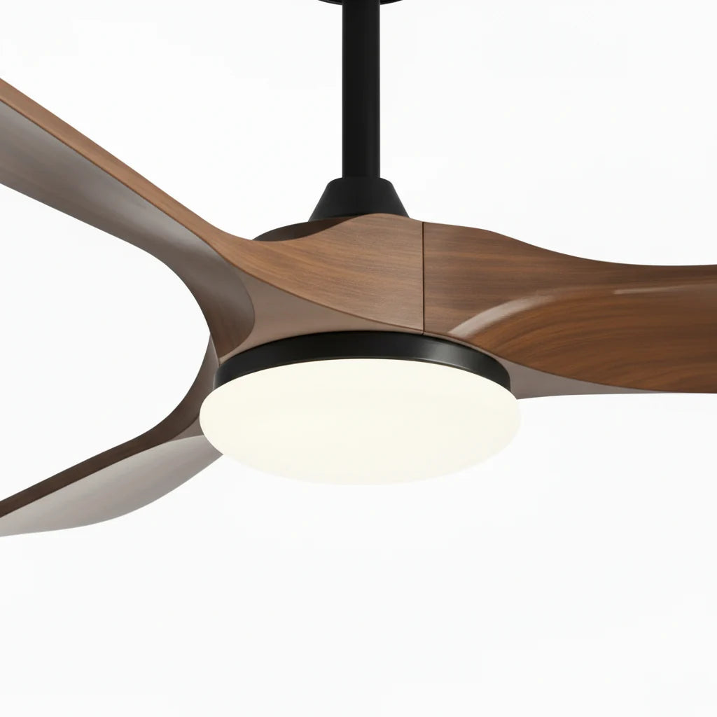 Mistral | Ventilateur vintage noir et bois foncé, LED