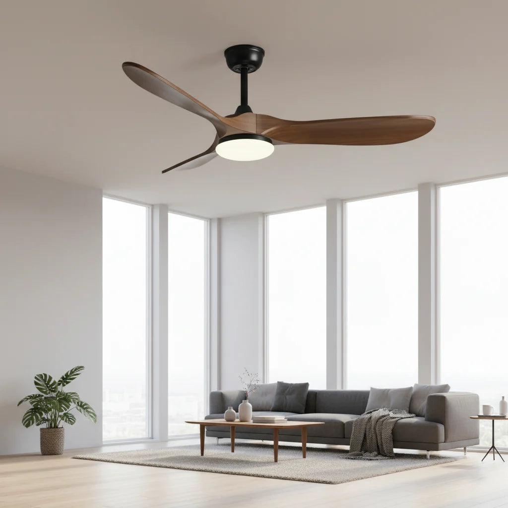 Mistral — Ventilateur vintage noir et bois foncé, LED